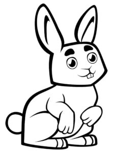 Smiling bunny gazes into distance coloring page