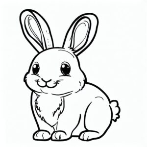 Smiling bunny gazes left: adorable photo coloring page