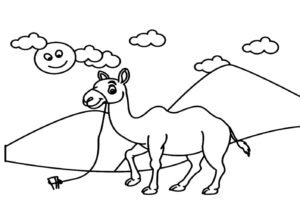 Smiling camel in the desert coloring page