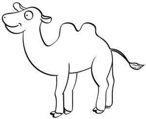 Smiling camel in the desert coloring page