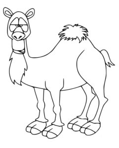 Smiling camel in desert hat coloring page