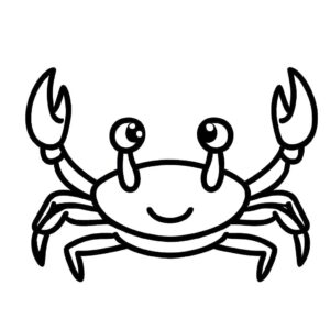 Smiling crab: claws poised, eyes twinkle coloring page