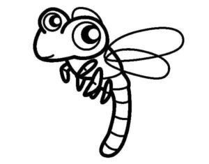 Smiling cute dragonfly coloring page