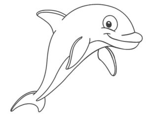 Smiling dolphin leaps from ocean waves coloring page