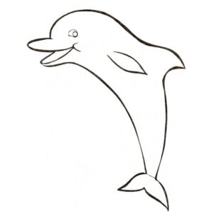 Smiling dolphin leaps with round belly coloring page