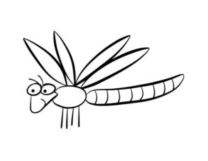 Smiling dragonfly with a long tail coloring page