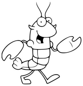 Smiling lobster with large claw walks on two legs drawing coloring page