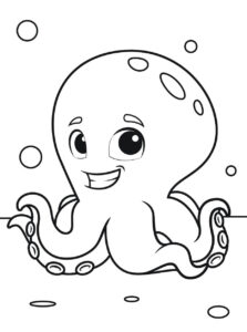 Smiling octopus in a bubble bath coloring page