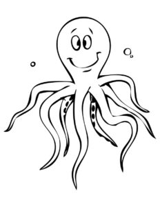 Smiling octopus in bubble sea coloring page