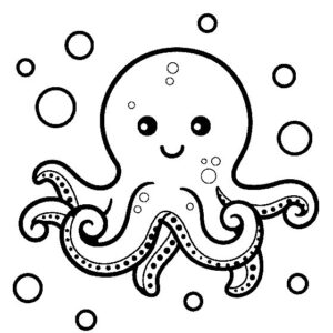 Smiling octopus in bubble sea coloring page