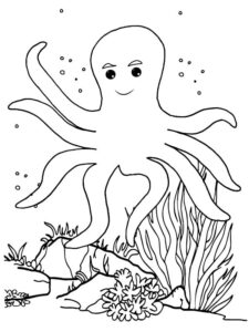 Smiling octopus: ocean life adventure coloring page