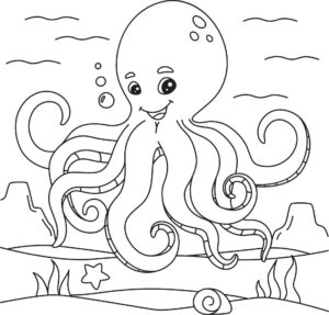 Smiling octopus: a rockin’ good time coloring page