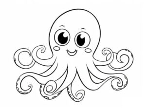 Smiling octopus in swirling water coloring page