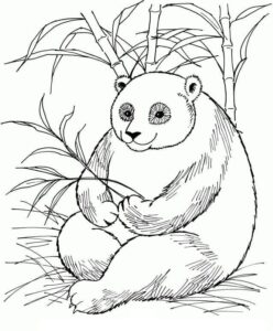 Smiling panda among tall bamboo coloring page