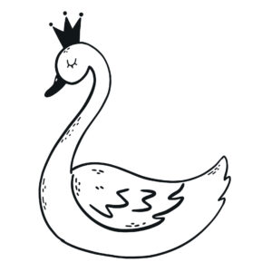 Smiling swan gazes at horizon coloring page