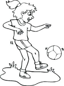 Soccer girl’s focused dribble coloring page