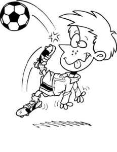 Soccer goal: boy’s foot sends ball soaring coloring page