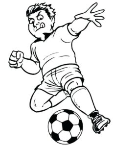 Soccer goal: boy’s powerful kick coloring page