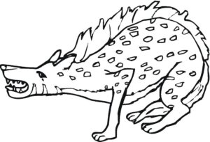 Spotted hyena stands tall on two legs coloring page