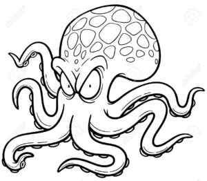 Squid’s fury: one eye, eight arms coloring page