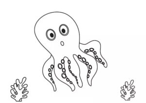 Squid’s shocked stare: wide eye, gaping mouth coloring page