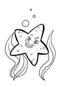 Starfish smiles in ocean current coloring page