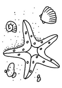 Starfish & tiny sea creatures on sandy bottom coloring page