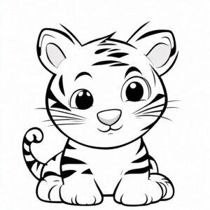 Striped baby tiger floor portrait coloring page