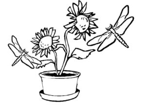 Sunflowers, dragonflies, and summer dreams coloring page