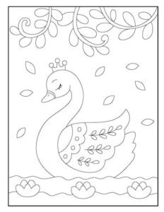 Swan grace amidst blooming flowers coloring page