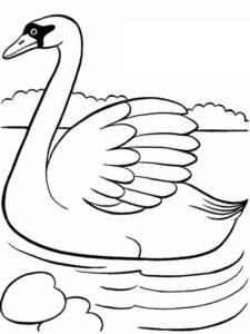 Swan grace: serene water, distant promise coloring page