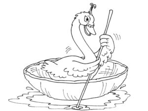 Swan plays with stick in water bowl coloring page