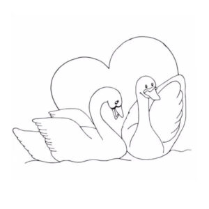 Swans’ love: heartfelt moment on water coloring page