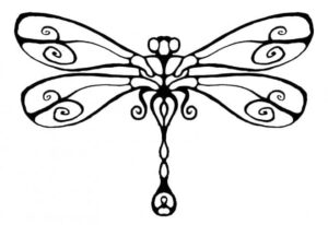 Swirling dragonfly wings: a close-up coloring page