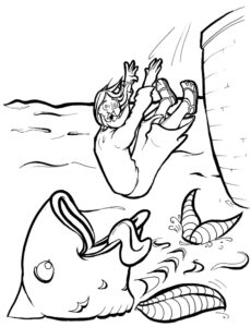 Swirling water, fish, and a plunge coloring page