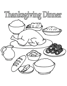 Thanksgiving feast: turkey, stuffing, & more coloring page