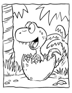 Tiny Cartoon Dinosaur Emerges from Egg for Grand Adventure coloring page