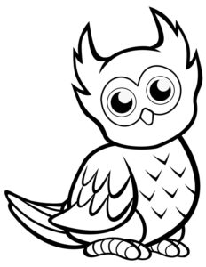 Tiny owl gazes skyward in wonder coloring page