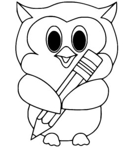 Tiny owl’s unlikely pencil friend coloring page