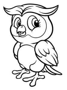 Tiny owl’s playful wing gesture coloring page