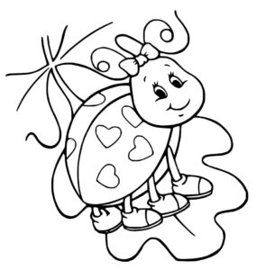 Turtle with heart shell & bow coloring page