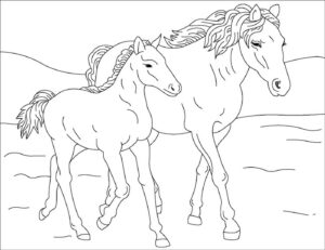 Unbreakable bond: mare & foal walk side-by-side coloring page