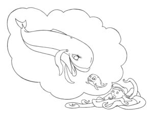 Whale, fish, hat: a tale of two coloring page