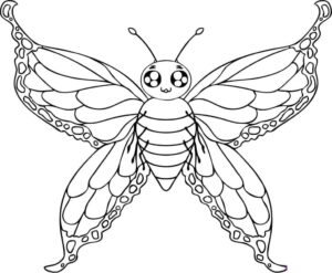 White butterfly with black spots smiles coloring page