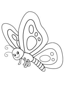 White butterfly smiles on black-edged leaf coloring page