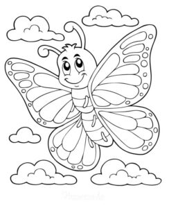 White butterfly soars through sky coloring page