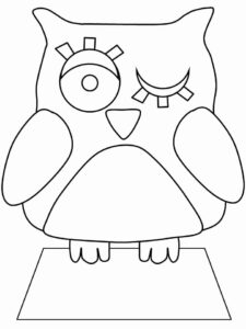 White owl gazes at moonlit sky coloring page