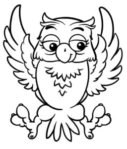 White owl scowls, eyes narrowed coloring page