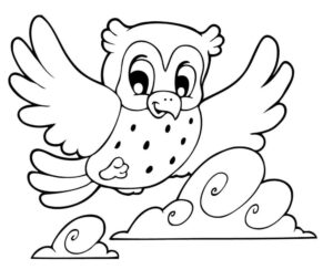 White owl soaring: majestic flight coloring page