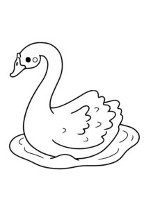 White swan gazes at distant shore coloring page